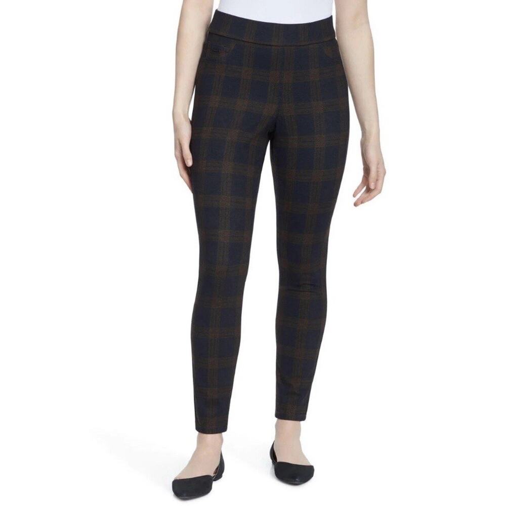 Nine West Plaid Pants XXL Heidi Pull On Skinny Stretchy Brown Black NWT A0135 - Picture 8 of 8